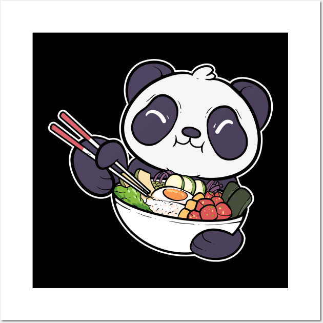 Panda Bear Baby Hawaiian Sushi Poke Bowl Anime Wall Art by amango